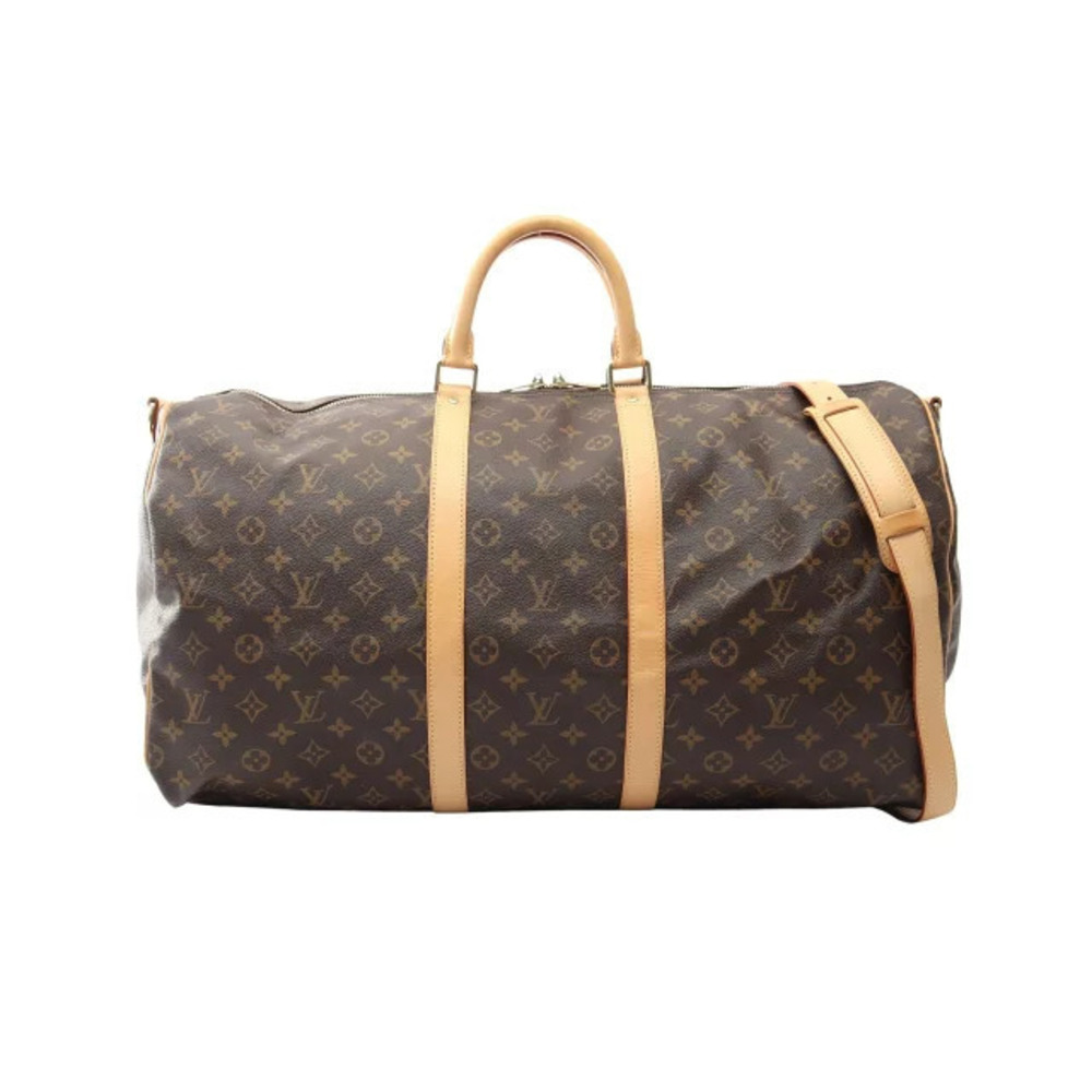 Louis Vuitton Keepall Bandouliere Canvas Leather Monogram Travel Bag Brown